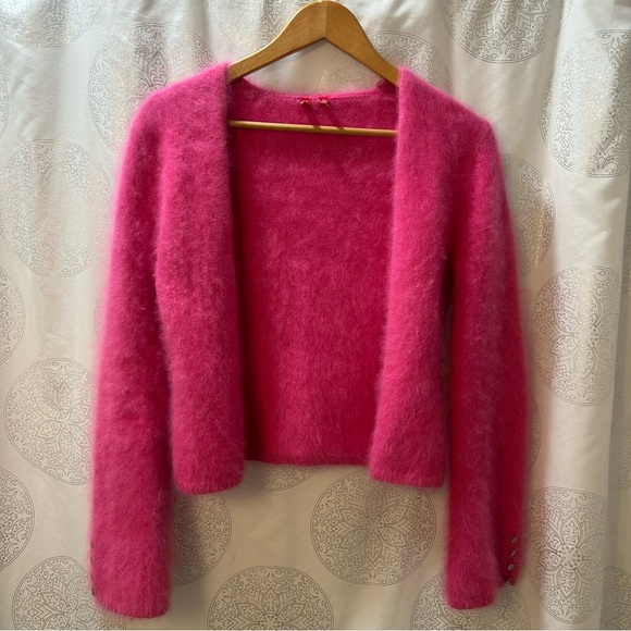 Angora Cardigan Sweater Jumper Small in Bright Pink Women’s Small - Picture 2 of 11
